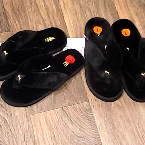 Puma Fluff Flip Slippers Black Team Gold - Picture 11 of 14